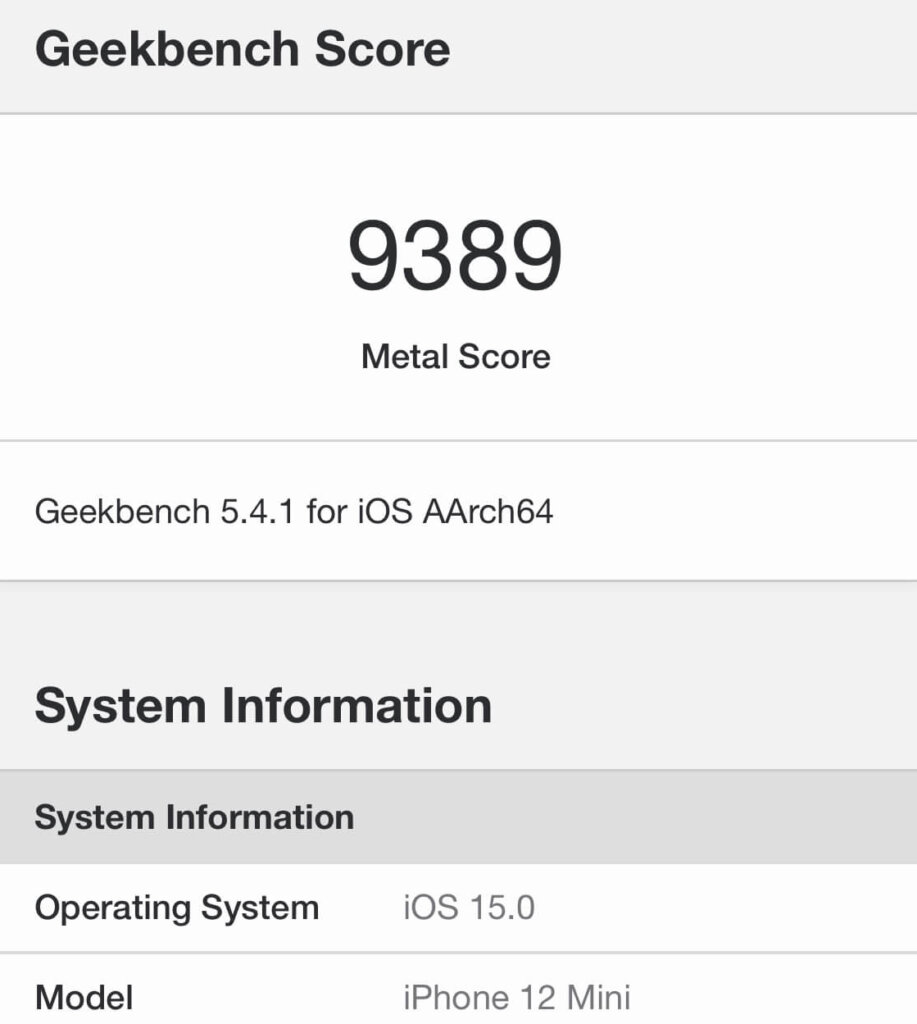 geekbench5 gpu iPhone 12 mini