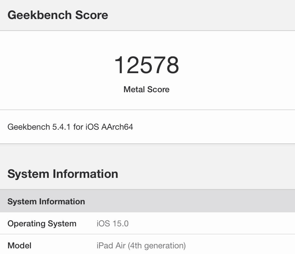 geekbench5 gpu iPad Air 4