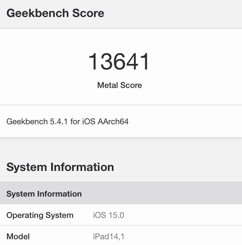 Geebench5 GPU iPad mini 6