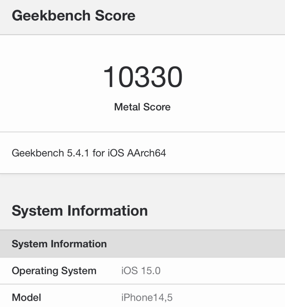 iPhone 13 Geekbench5 GPU