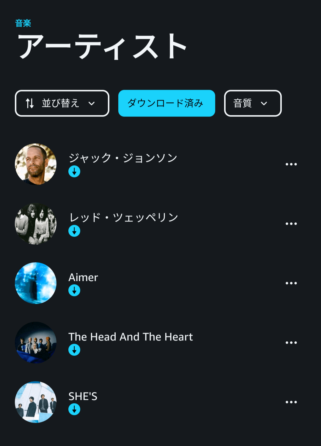 Amazon Music HDでダウンロードした曲を表示する方法