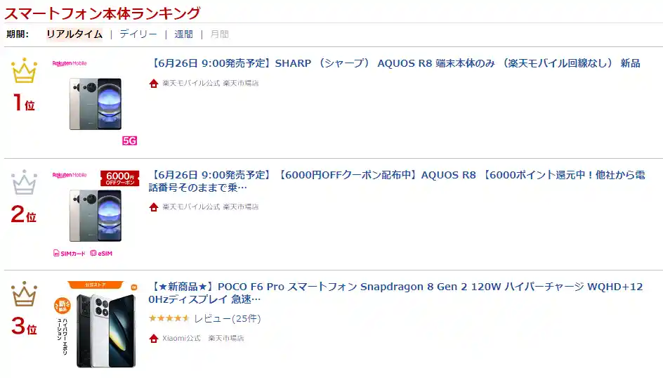 スマートフォンランキング