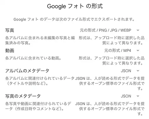 Googleフォトの形式