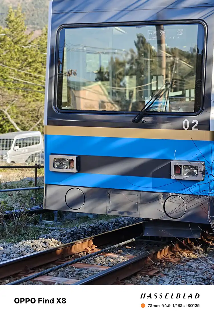 青い電車アップ