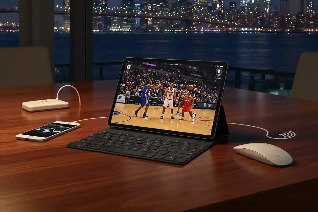 タブレットの画面にNBAの試合