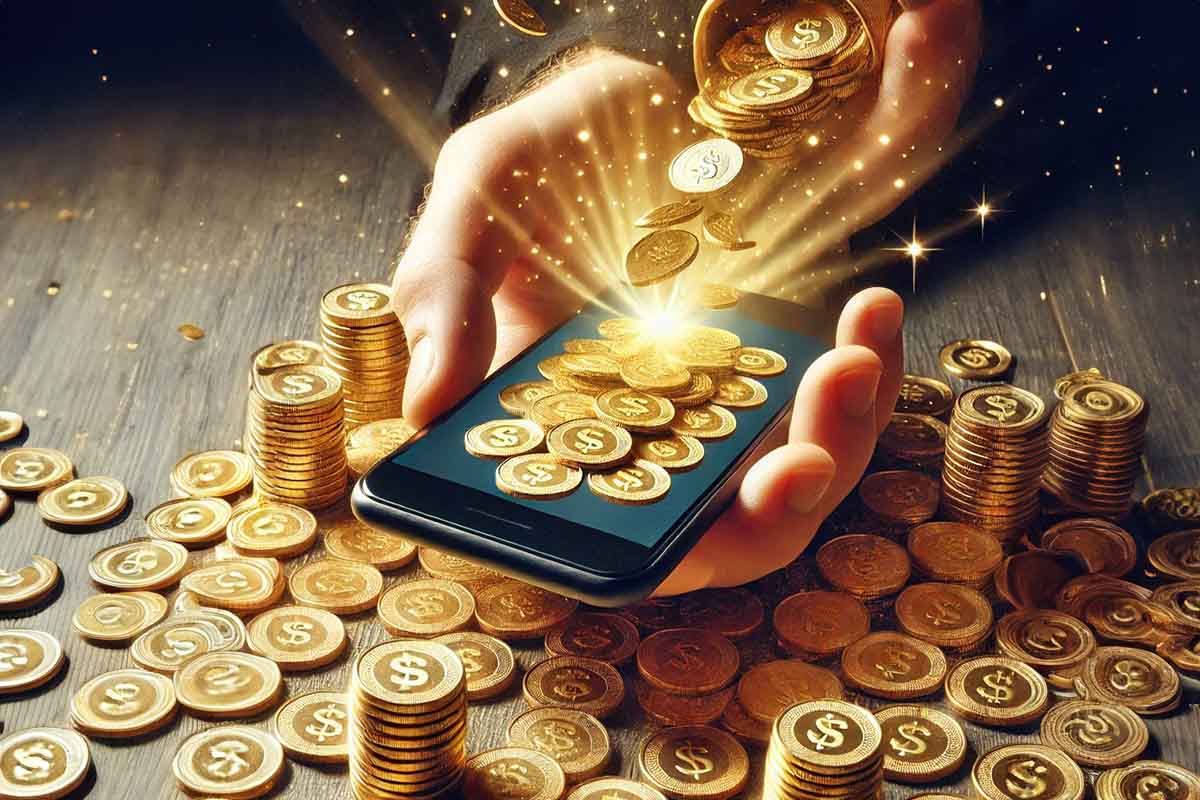 スマートフォンから溢れ出すゴールド