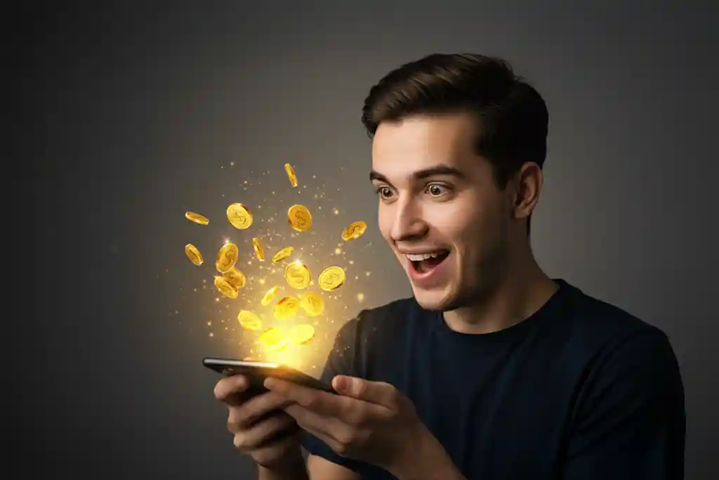 金貨に驚く男性