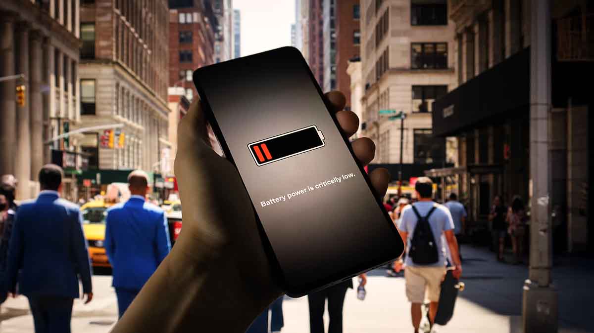 手に持ったスマートフォン