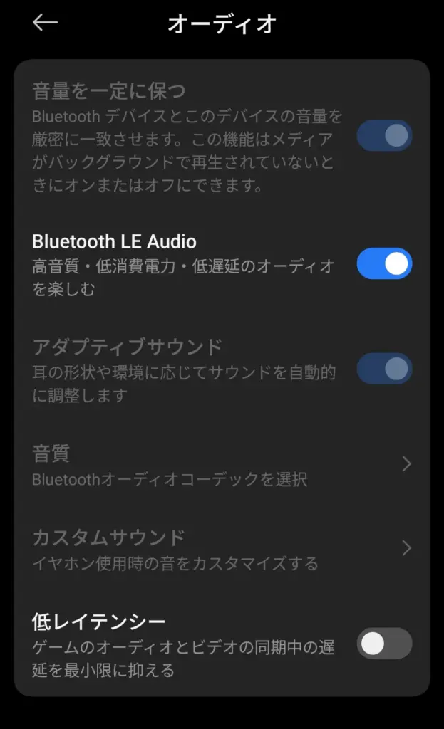 オーディオ設定