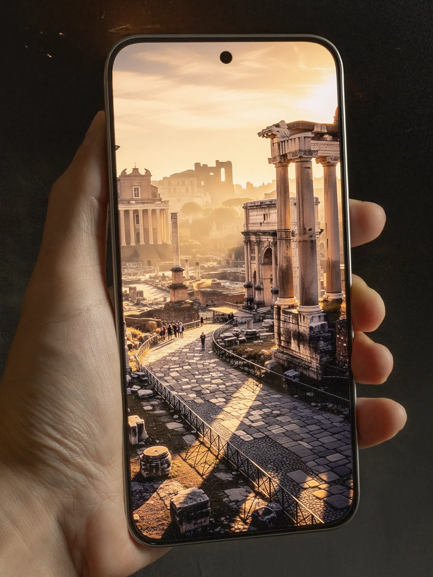 Xiaomi 15Tを手に持って撮影。ディスプレイ面