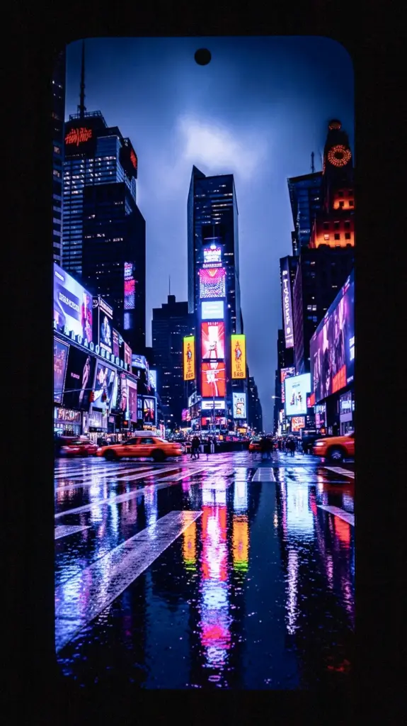 Xiaomi 15T Proのディスプレイ表示例、都市夜景のHDR表現