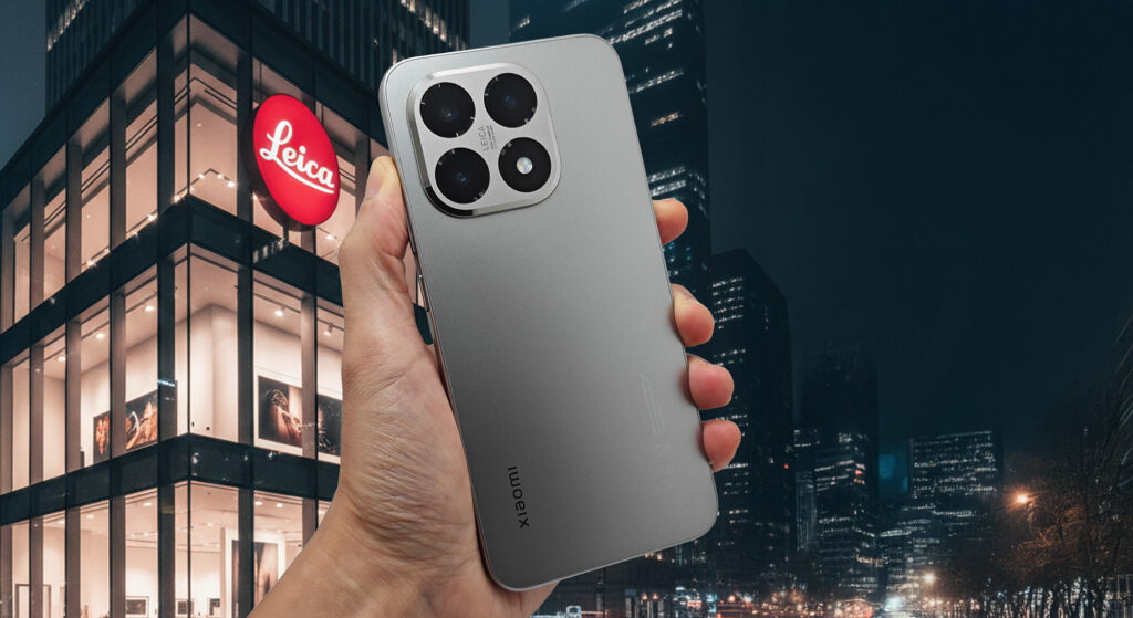夜のLeicaギャラリーの前で手に持ったXiaomi 15T