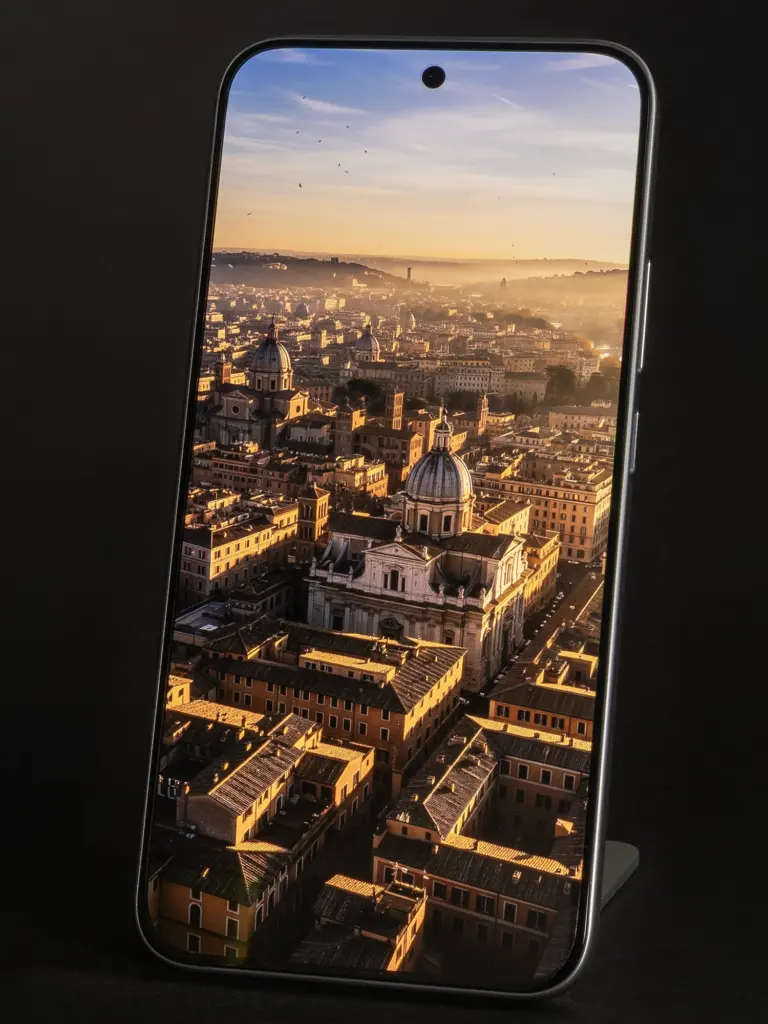 Xiaomi 15Tのディスプレイに夕暮れ時のローマを表示