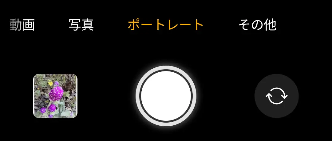 OPPO Reno13 Aカメラアプリのモード切替画面。「ポートレート」選択状態とシャッターボタンを表示
