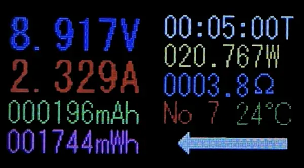 Nothing Phone 3a Liteの充電中盤の挙動。8.9V / 2.3Aで約20.7Wの出力を維持している様子。