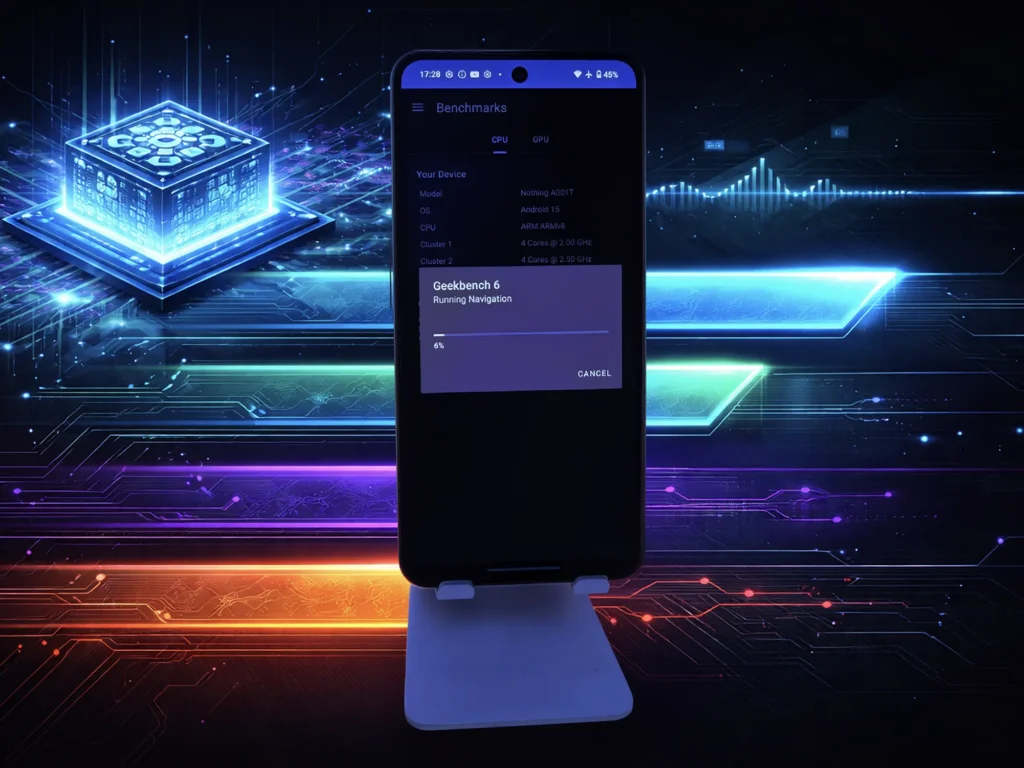 Nothing Phone (3a) LiteのGeekbench 6 CPUベンチマーク測定。マルチコアおよびシングルコア性能の解析中。