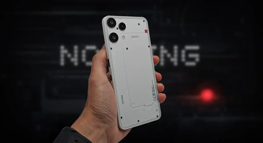 Nothing Phone (3a) Lite（ホワイト）の背面デザイン。特徴的な2眼カメラとNothing独自のミニマルな筐体設計。