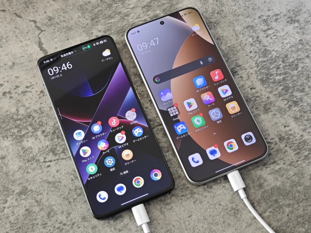 Redmi Note 15 Pro 5G（右）とPOCO X7 Pro（左）を接続してPOCO X7 Proを充電