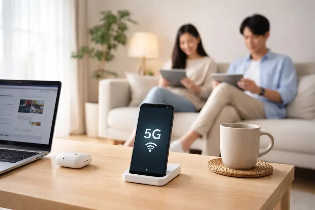 5G対応スマホをテザリングでWi-Fiルーター代わりに使う生活シーン（在宅のネット環境）
