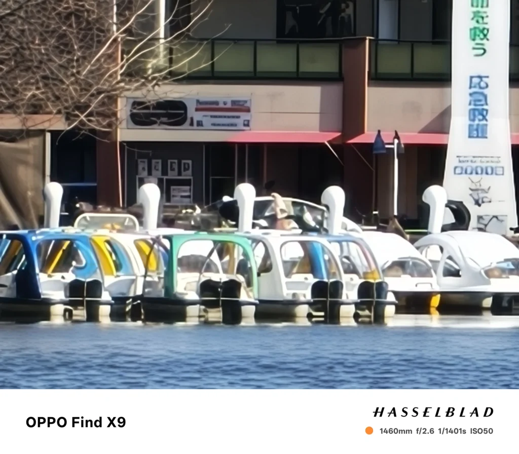 OPPO Find X9 1460mmで撮影。湖面の白鳥ボートを極限の超望遠で捉えた作例