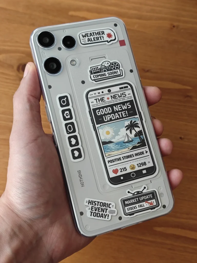 透明ケースを装着してステッカーを保護したNothing Phone (3a) Liteの背面カスタマイズ。