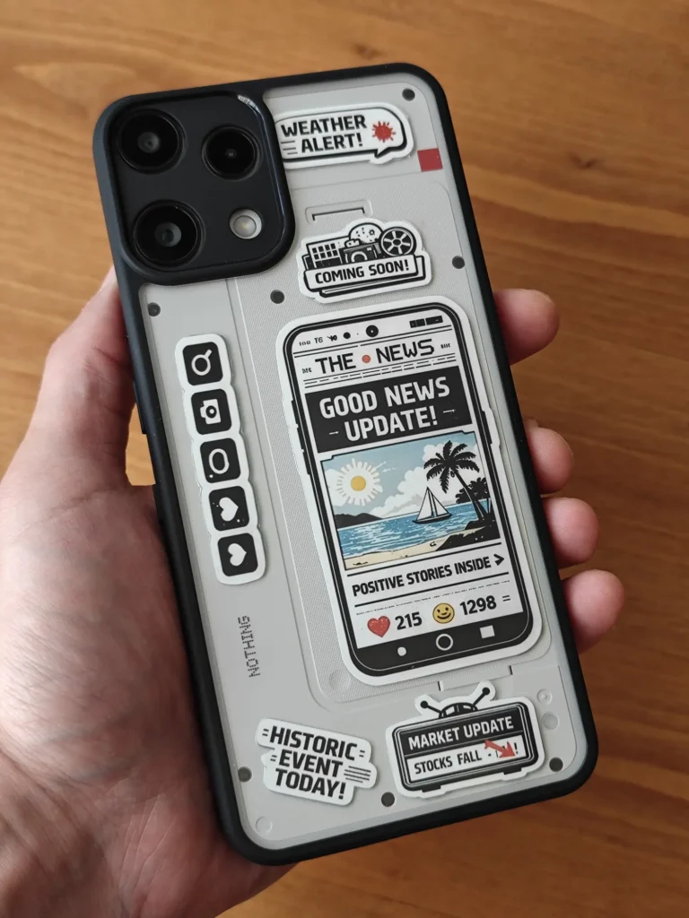 黒の耐衝撃ケースを装着し、モノトーンで引き締まった印象のNothing Phone (3a) Lite背面。