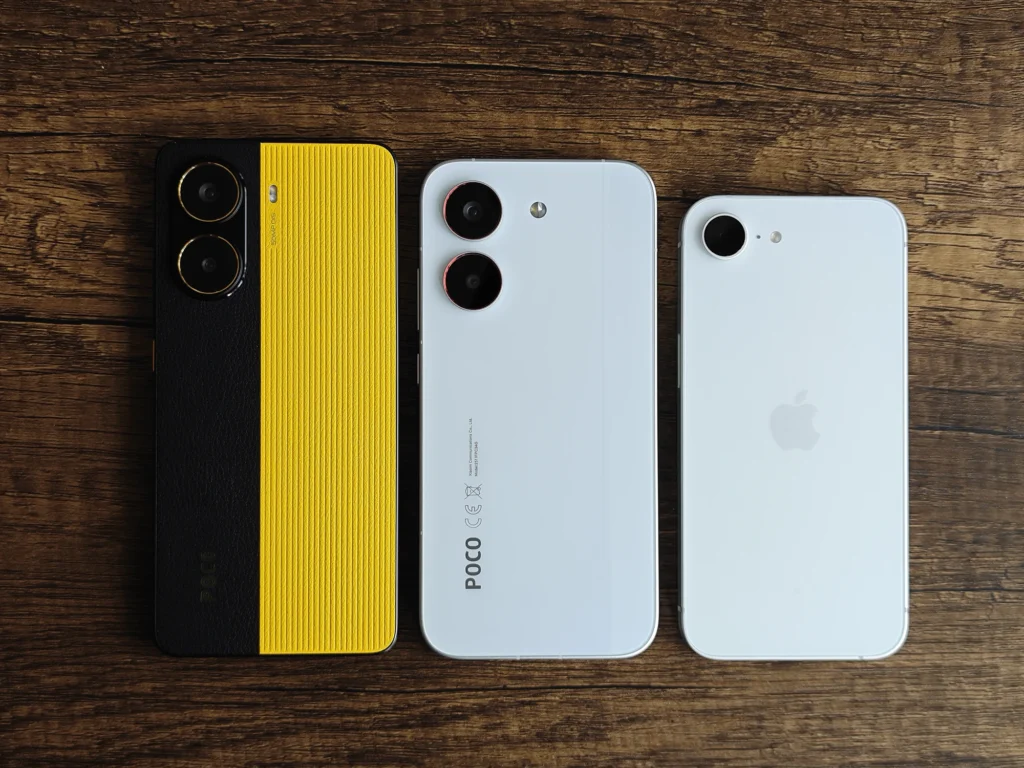 POCO X8 Pro・POCO X7 Pro・iPhone 16e 背面デザイン比較 サイズとカメラ配置の違い