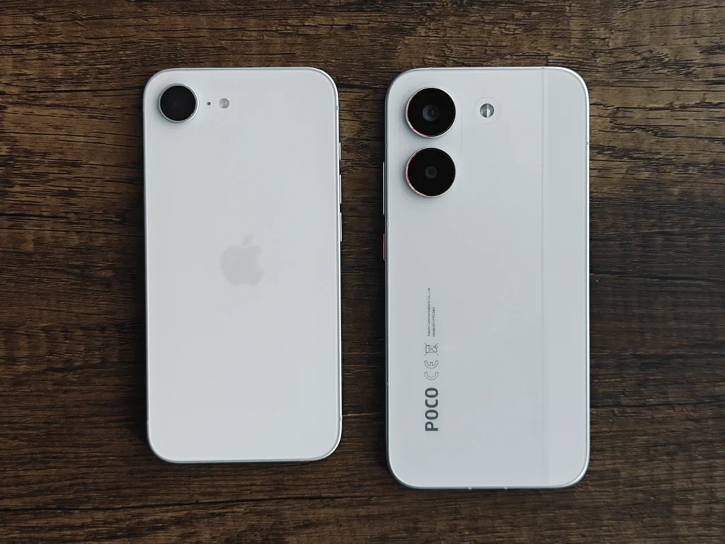 POCO X8 Pro と iPhone 16e 背面デザイン比較 サイズ感とカメラ構成の違い