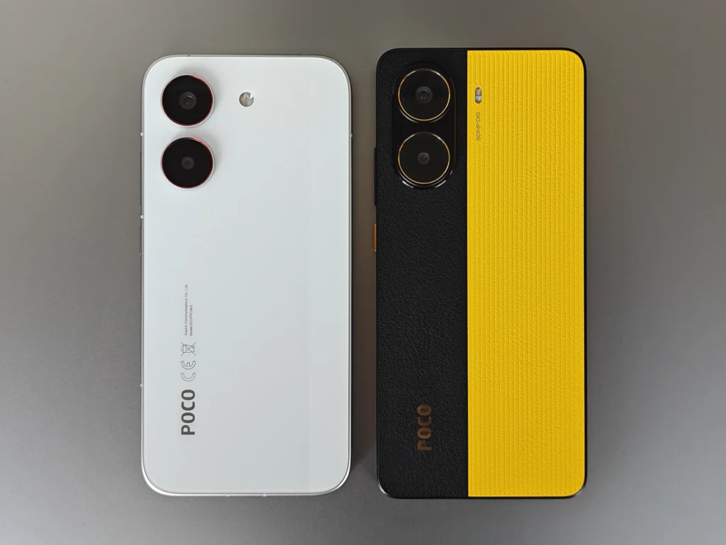 POCO X8 Pro と POCO X7 Pro 背面デザイン比較 ホワイトとイエローの外観差