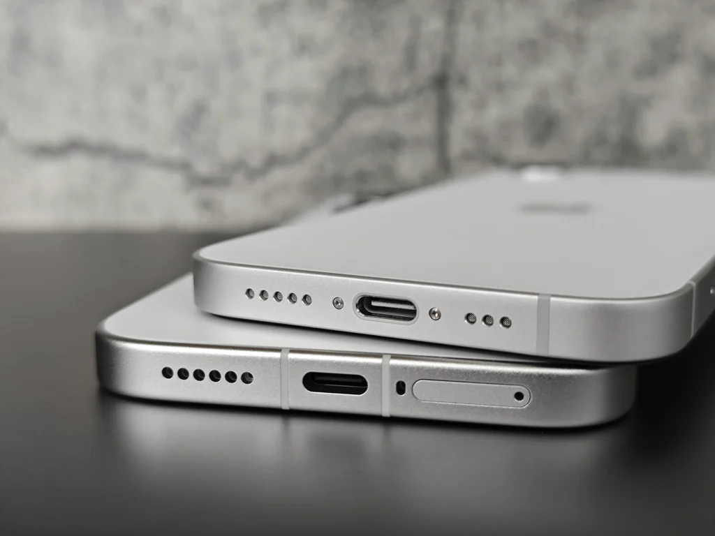 POCO X8 Pro と iPhone 16e 底面比較 USB-Cポートとスピーカー配置の違い