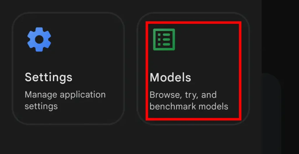 Google AI Edge Gallery メニュー開き方 Models選択方法