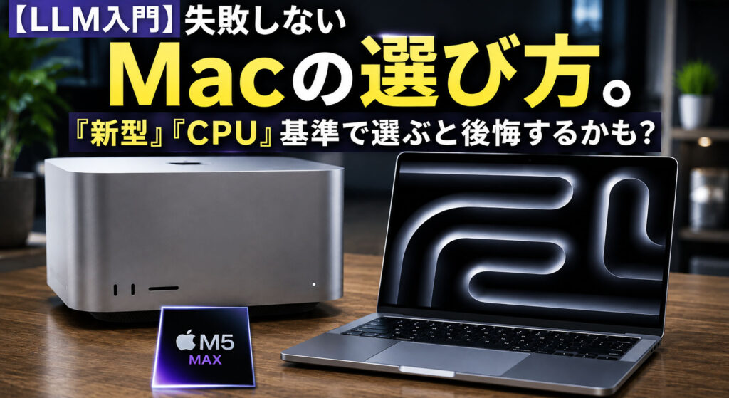 M5 Max搭載Mac StudioとMacBook Proを使い、ローカルLLM向けに失敗しないMacの選び方を解説する記事アイキャッチ画像