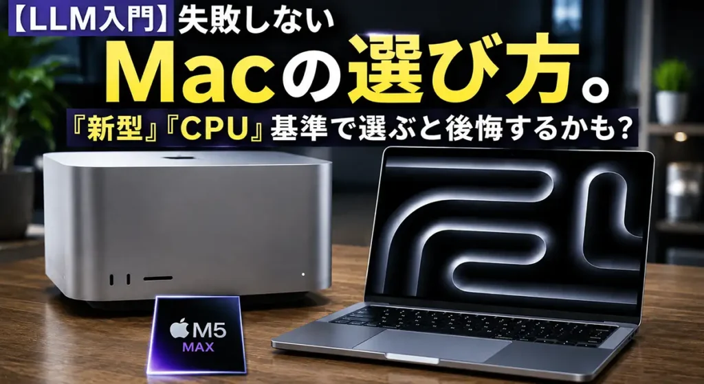M5 Max搭載Mac StudioとMacBook Proを使い、ローカルLLM向けに失敗しないMacの選び方を解説する記事アイキャッチ画像